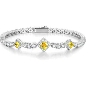 Birthstone 4mm Sterling Silver Tennis Square Gemstone Bracelet - 11-Citrine